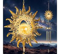 Yonxuleo Sun Solar Wind Chimes for Outside Lights Prefert Gifts for Mom Wife Unique Crackle Glass LED Warm Light Outdoor Hanging Decor Windchimes for Garden Yard Patio Christmas Birthday Mothers Day