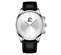 YONY 2022 Fashion Mens Gold Stainless Steel Watches Luxury Minimalist Quartz Wrist Watch Men Business Casual Watch-Leather Silver White