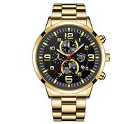 YONY 2022 Fashion Mens Sports Watches Men Luxury Stainless Steel Quartz Wrist Watch Luminous Clock Man Business Casual Leather Watch-Steel Gold Black