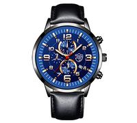 YONY 2022 Fashion Mens Sports Watches Men Luxury Stainless Steel Quartz Wrist Watch Luminous Clock Man Business Casual Leather Watch-Leather Black Blue