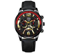 YONY 2022 Fashion Mens Stainless Steel Watches Luxury Men Sports Quartz Wrist Watch Male Business Casual Leather Watch-Leather Black Red