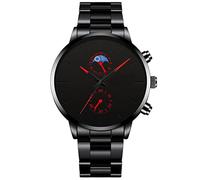 YONY 2022 Fashion Mens Watches Luxury Men Black Stainless Steel Quartz Wristwatch Men Business Casual Leather Watch-Steel Black Red