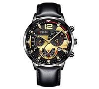YONY 2022 Fashion Mens Watches Luxury Stainless Steel Quartz Wristwatch Calendar Luminous Clock Men Business Casual Leather Watch-Leather Black Gold