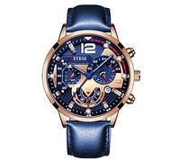 YONY 2022 Fashion Mens Watches Luxury Stainless Steel Quartz Wristwatch Calendar Luminous Clock Men Business Casual Leather Watch-Leather Rose Blue