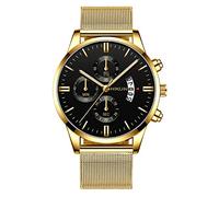 YONY 2022 Men Watches Luxury Famous Brand Men Stainless Steel Mesh Belt Calendar Watch Men Business Quartz Watch-Gold Black