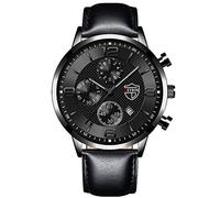 YONY 2022 Men Watches Luxury Ultra-thin Stainless Steel Mesh Belt Quartz Wristwatch Men Leather Casual Luminous Clock-Leather Black Black