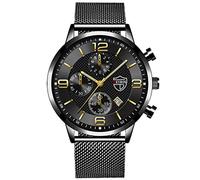 YONY 2022 Men Watches Luxury Ultra-thin Stainless Steel Mesh Belt Quartz Wristwatch Men Leather Casual Luminous Clock-Mesh Black Gold