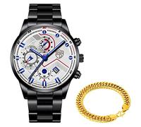 YONY Fashion Mens Sports Watches Luxury Business Stainless Steel Quartz Watch Gold Bracelets Luminous Clock-As Shown 11