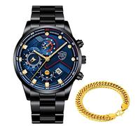 YONY Fashion Mens Sports Watches Luxury Business Stainless Steel Quartz Watch Gold Bracelets Luminous Clock-As Shown 12