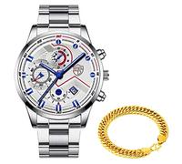 YONY Fashion Mens Sports Watches Luxury Business Stainless Steel Quartz Watch Gold Bracelets Luminous Clock-As Shown 10