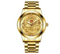 YONY Luxury Embossed Gold Dragon Watch Men Full Steel Waterproof Watch Mens Diamond Ruby Fashion Casual Quartz Clock New 2022-Gold