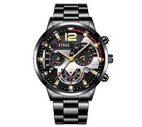 YONY Luxury Mens Watches Fashion Stainless Steel Quartz Wrist Watch Calendar Date Luminous Clock Men Business Casual Leather Watch-As Shown 12