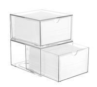 YonYeHong Clear Acrylic Face Towel Holder with Drawer, Stackable Storage Box for Bathroom Vanity Makeup Organizer, 15.3 x 16.5 x 10 cm (2 Pcs)