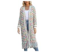 YonYeHong Women's Cardigan Extra Long Rainbow Color Loose Knitted Jacket Long Sleeve Airy Shawl Collar