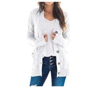 YonYeHong Women's Cardigan Shawl Collar Long Sleeve Loose Sweater Buttoned Soft Stretch Pockets Knitted White