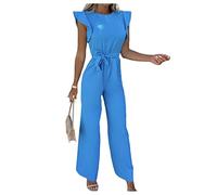 YonYeHong Women's Jumpsuit Solid Color Ruffles Playsuit Waist Tie Casual Romper Women's Apparel Overall Blue