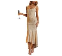 YonYeHong Women's Printed Suspender Dresses Tube Top Backless Fishtail Dress Solid Color Long Skirt Beige