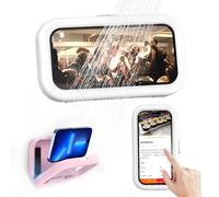 Yonynn Waterproof Shower Phone Holder 360° Rotating Bathroom Universal Phone Holde, Anti-Fog High Sensitivity Screen Mount for Shower, Bathtub, Mirror, Kitchen Wall (White)