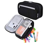YONZONE Large Pencil Case Big Capacity Pencil Cases Pencil Bag Pen Pouch, 3 Multi Compartments Stationery Office School Supplies High Storage Organiser for Boys Girls Teenage Adult Makeup Bag, Black
