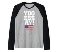 Yoo ESS AY Funny Phonetic Chant Fan Song USA Patriotic Flag Raglan Baseball Tee
