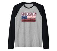 Yoo-ESS-AY Funny Phonetic USA Sport Chant American Flag Meme Raglan Baseball Tee