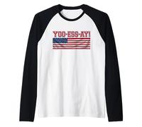 Yoo-ESS-AY Funny Sport Phonetic USA Chant American Flag Meme Raglan Baseball Tee