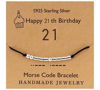 YooAi Morse Code Bracelet Happy Birthday Gifts for Girls Boys Sterling Silver Bracelet Birthday Gift Jewelry for 21 Years Old Beads on Silk Cord 21th