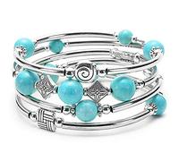 YooAi Wrap Bracelet Bohemian Beaded Bracelet Multicolor Turquoise Elastic Stackable Pendant Bracelet for Women Turquoise
