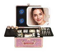 Yooaye Makeup Box with Detachable Lighted Mirror-Travel Train Case, Cosmetic/Storage Organizer & Makeup Suitcase with Adjustable Dividers & Magnetic LED Mirror (Pink)