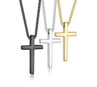 Yooblue 2/3 Pcs Cross Necklace for Men, Silver Black Gold Cross Chain Necklace, Stainless Steel Cross Pendant Jewelry Gifts for Men Boys 16-30 Inches, 20in, Stainless Steel, No Gemstone