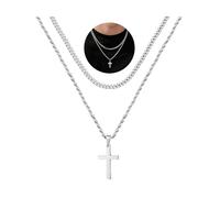 Yooblue Men's Cross Necklace, Stainless Steel, Silver, 16/18 Inch, Layered, No Gemstone