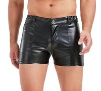 YOOBNG Men's Black Leather Shorts, Mens Boxer Shorts Elastic Waist Rave Hot Short Underpants with Pockets