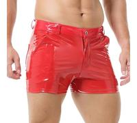 YOOBNG Men's Bright Leather Boxer Shorts Shiny Flat Front Shorts Elastic Waist Rave Hot Short Pants with Pockets
