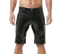 YOOBNG Mens Bright PU Leather Boxer Shorts Straight Leg Flat Front Workout Shorts Shiny Short Pants with Pockets