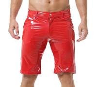 YOOBNG Mens Bright PU Leather Boxer Shorts Straight Leg Flat Front Workout Shorts Shiny Short Pants with Pockets