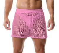 YOOBNG Mens Fishnet Boxer Shorts See Through Mesh Loose Shorts Underwear Boxer Trunks White