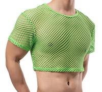 YOOBNG Men's Fishnet Crop Tops Mesh T Shirt See Through Undershirt Nightwear Sheer Shirt