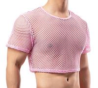 YOOBNG Men's Fishnet Crop Tops Mesh T Shirt See Through Undershirt Nightwear Sheer Shirt