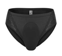 YOOBNG Mens Lace Thicken Underwear Brief Elastic Sissy Panties Low Rise Thongs Nightwear