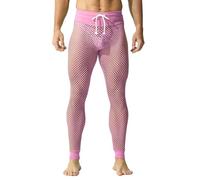 YOOBNG Mens Mesh Activewear Leggings Fishnet Long Pants Stretchy Tight Pants with Drawstring Pink