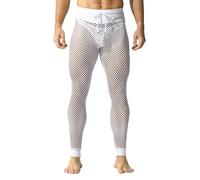 YOOBNG Mens Mesh Activewear Leggings Fishnet Long Pants Stretchy Tight Pants with Drawstring White