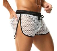 YOOBNG Mens Mesh Boxer Shorts See Through Hot Short Pants Split Side Underwear Athletic Trunks