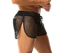 YOOBNG Mens Mesh Boxer Shorts See Through Hot Short Pants Split Side Underwear Athletic Trunks