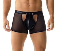 YOOBNG Mens Mesh Underwear Boxer Shorts See Through Open Front Leather Shorts Clubwear