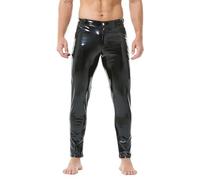 YOOBNG Men's PU Leather Pants - Shiny Activewear Leggings - Straight Leg Disco Casual Pants