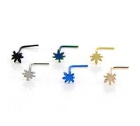 Yooce 420 Leaf Nose Ring Nose Stud L Shape Nose Hoop Screw Piercing Jewelry, 6Pcs