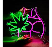 Yooce Green Marijuana Leaf Neon Sign, Cannabis Weed LED Neon Lights, Medium Size, Acrylic, Silicone, ABS Material