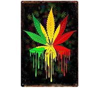 Yooce Marijuana Leaf Metal Tin Sign Cannabis Weed Iron Painting Grass Wall Art Poster 8x12inchs Home Kitchen Coffee Office Clube
