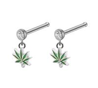 Yooce Marijuana Leaf Nose Ring Nose Stud Cannabis Weed Nose Hoop Screw Piercing Jewelry, 2Pcs, Stainless Steel, no gemstone