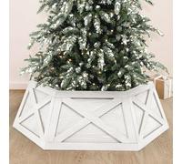 Yoochee Wooden Christmas Tree Collar, 36'' Extra Large Hexagon White Christmas Tree Base Cover Decor for Artificial Tree,Rustic Farmhouse Tree Skirt Alternative for 7.5ft 9ft Trees